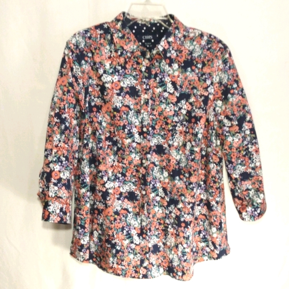 CHAPS Womens shirt, Large, red/navy floral
